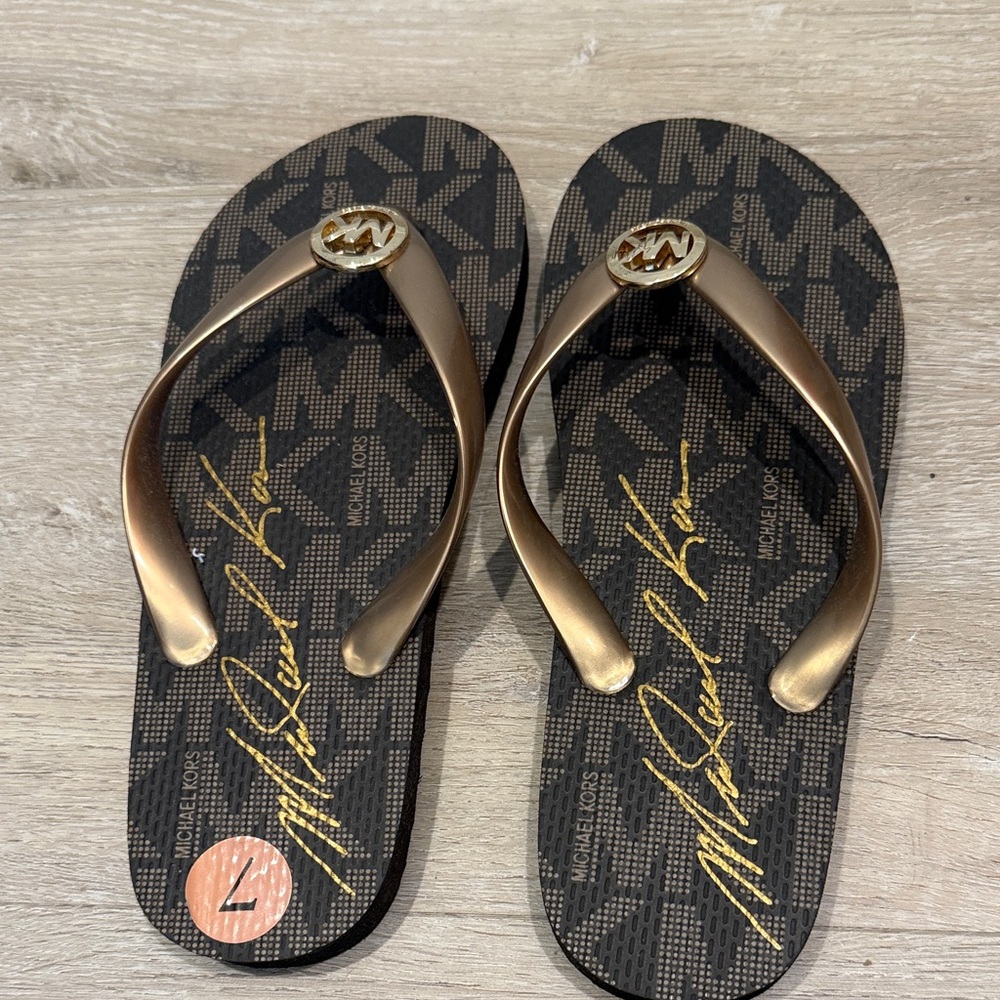 Michael Kors Dark Brown and Gold Sandals